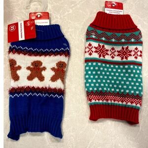 Pet Central puppy dog sweater XS knitted Lot 2 gingerbread snowflakes New w/ tag